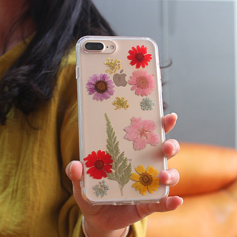 Capa de celular epóxi TPU + PC com flor interna para iPhone 6 Plus / 7 Plus / 8 Plus