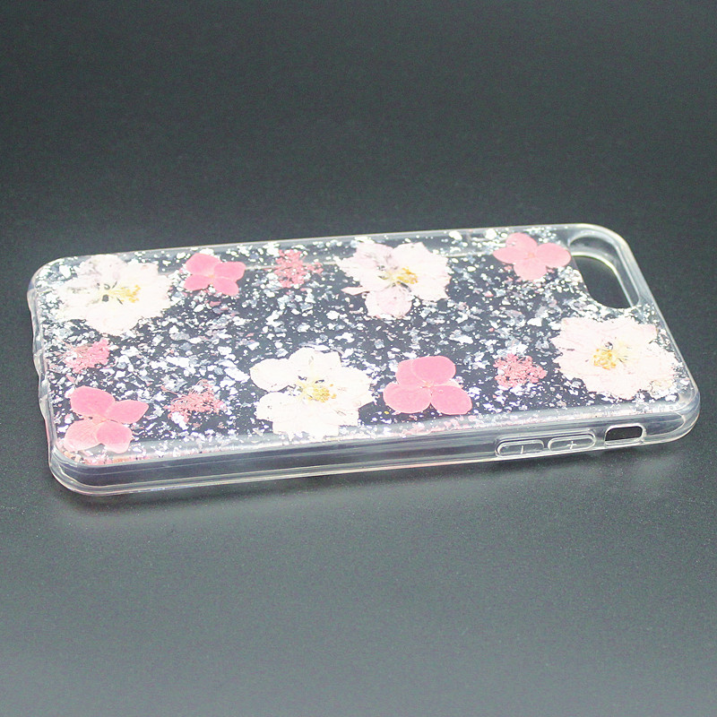 TPU + PC glittery cola cola capa para celular com flor interna feita à mão para iPhone 6 Plus / 7 Plus / 8 Plus
