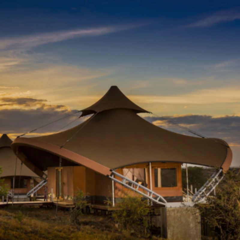 O safari da casa pré-fabricada abriga a barraca da acomodação de hotel da estrutura de membrana das camadas duplas PVDF em África do Sul