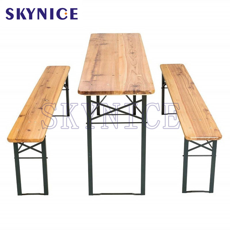 3 PCS Beer Table Bench Set Mesa de piquenique de madeira superior dobrável