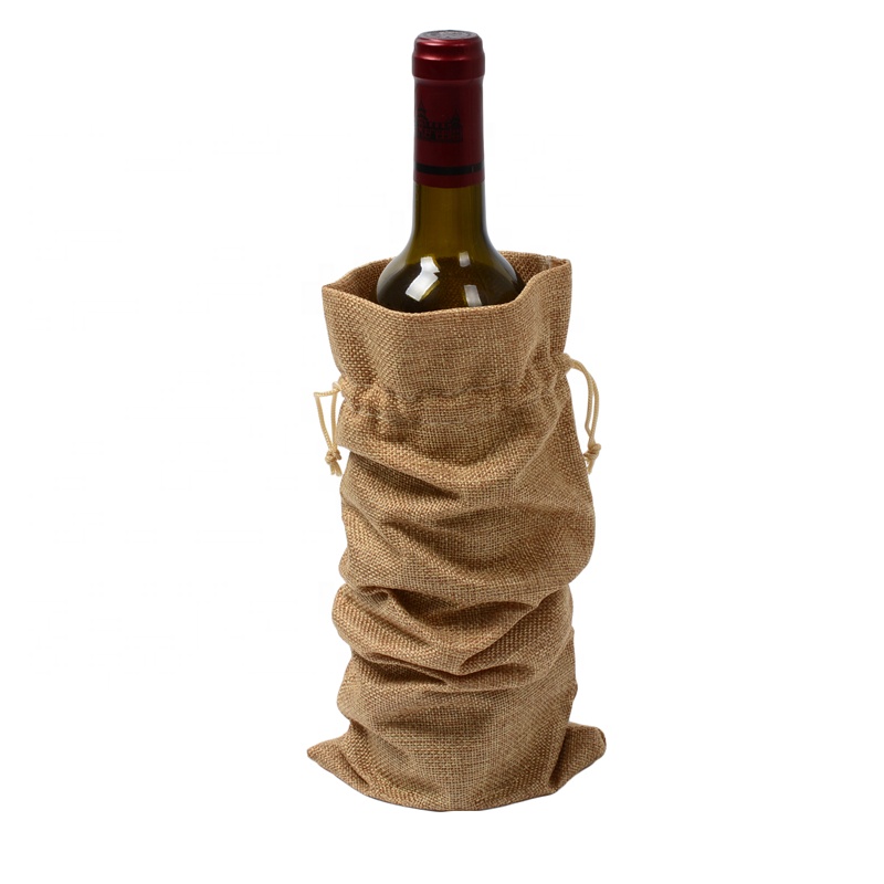 SGS53 Rustic Jute Burlap Wine Bags Drawstring Wine Bottle Covers Reusable Bottle Wrap Gift Pacotes de Vinho