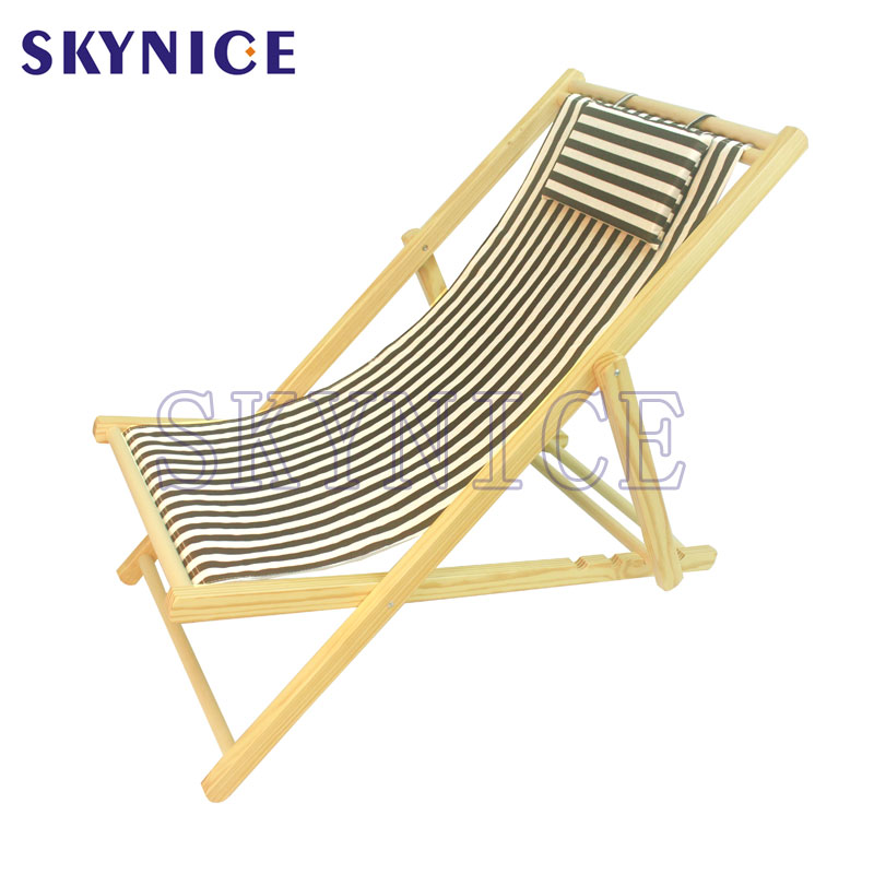 Cadeira de praia portátil dobrável em lona de madeira maciça