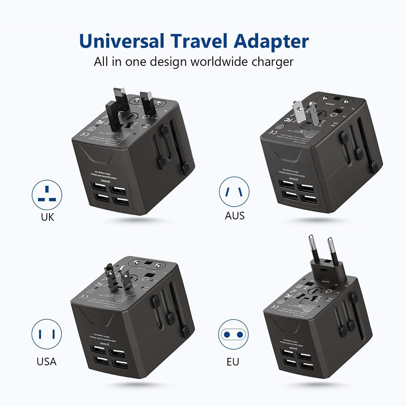 RRTRAVEL Power Plug Adapter - International Travel - 4 USB Ports for 150+ Countries - 220 Volt Adapter - Travel Adapter Type C A Type G I f UK EU Europe (4 USB Travel Adapter)