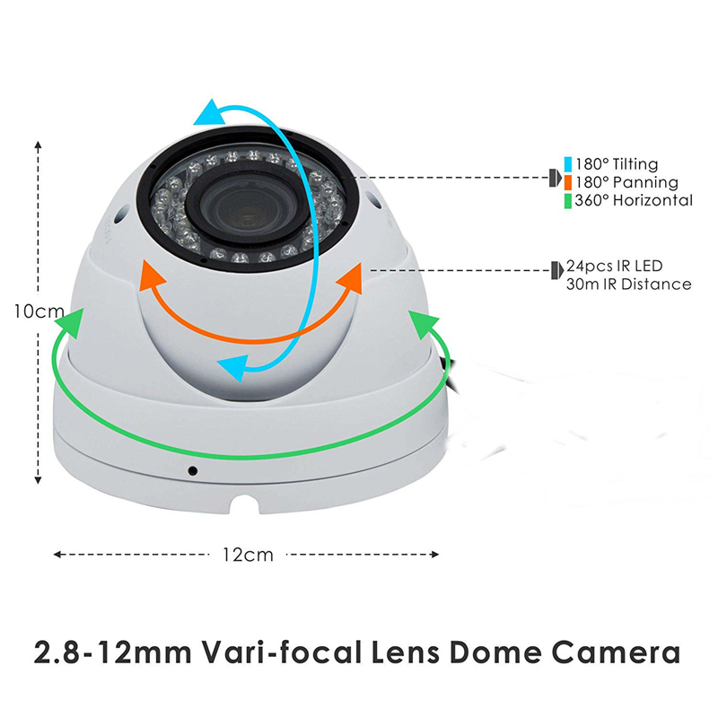 5MP XMeye IMX335+Hi3516EV300 2.8-12mm Vari ável lente focal 30m Range Dome Camera IP