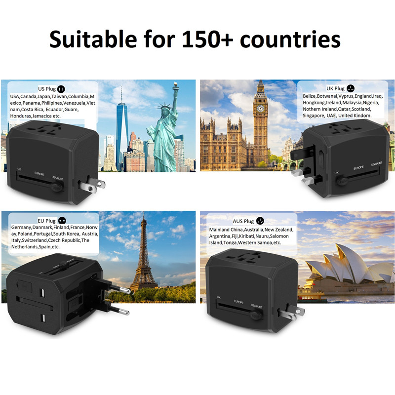 Adaptador universal de viagem RRTRAVEL, adaptador de energia internacional completo com 4A 3 USB, adaptador europeu Carregador de parede de adaptador de energia para viagem para o Reino Unido, UE, AU, Ásia, cobre mais de 150 países