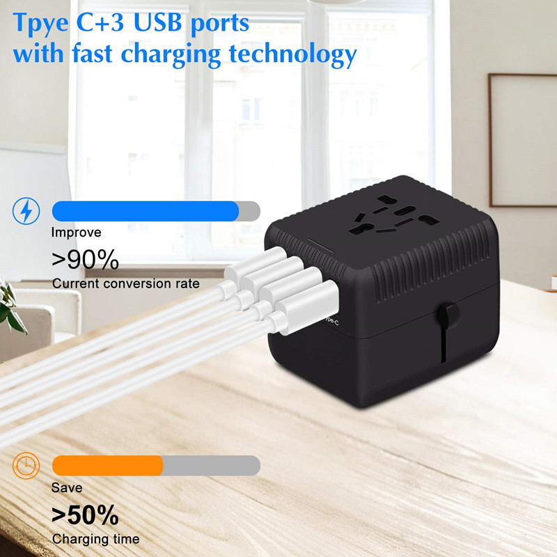 PD Universal Travel Adapter One International Charger Wall Adapter AC Plug com 5A Smart Power e 3.0A USB Type-C para EUA UE REINO UNIDO AUS