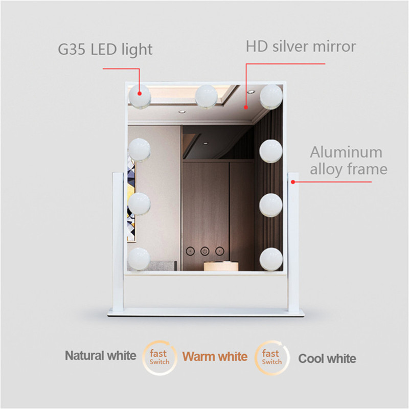 Touch Control Dimmable Brightness 360 Rotating Vanity Makeup Hollywood Mirror com doze LED Bulbs