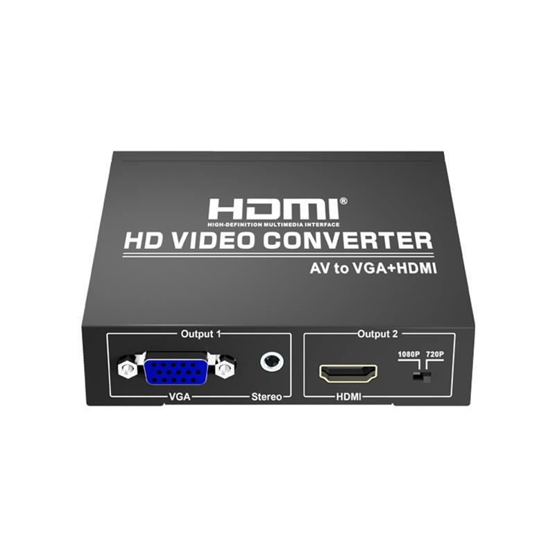 Conversor AV para VGA + HDMI Up Scaler 720P / 1080P