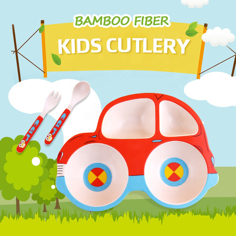 crianças eco friendly talheres prato garfo colher crianças talheres de fibra de bambu