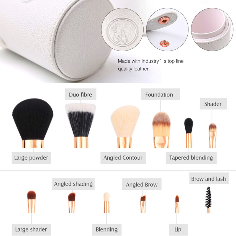 BEALUXUR Travel Makeup Brush Set White 12pcs Makeup Brush Premium Synthetic Hair Professional Foundation Powder Contour Blush Cosmetic Eye Sets With Holder for Valentines Gifts