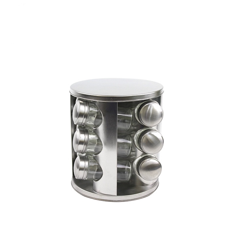 Organizador de torre rotativa em aço inoxidável de 6/9/12/16-Jar Spice Rack com recargas de especiarias gratuitas