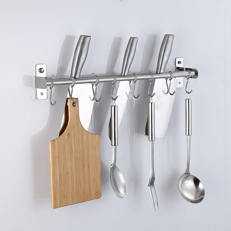 Ganchos deslizantes removíveis Utensílio de cozinha em aço inoxidável fixado na parede Trilho com duplo suporte de barra de rack