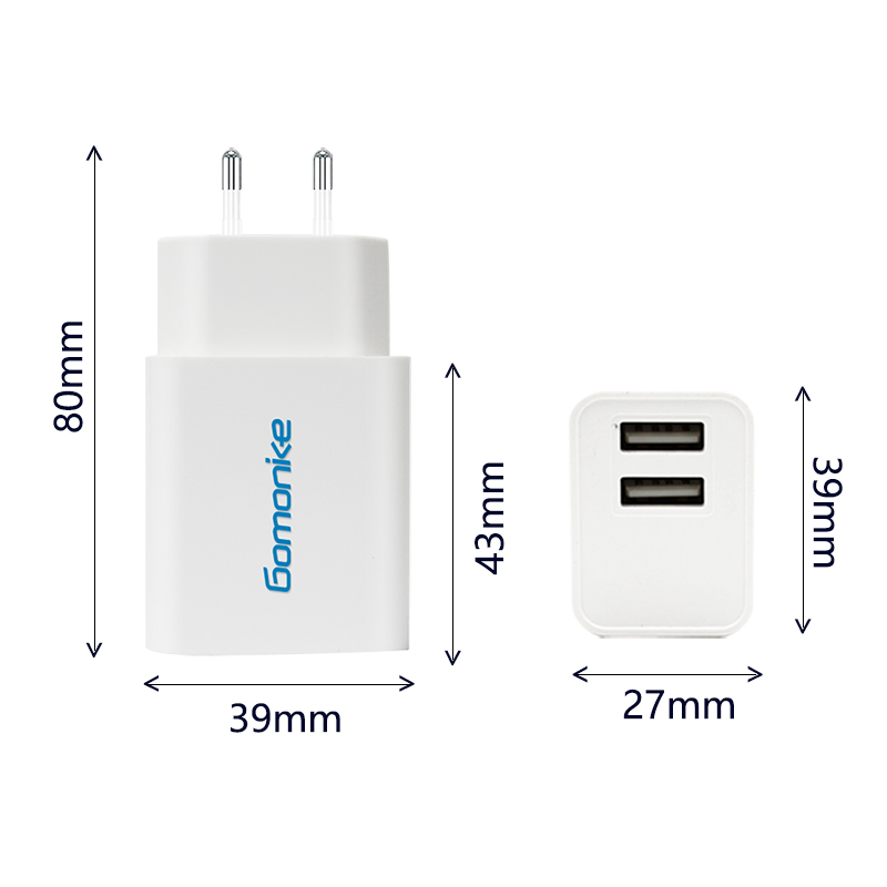 Adaptador de tomada europeu, 2.1A Dual USB Wall Charger Compatible with iPhone, Samsung, LG, Android Phones