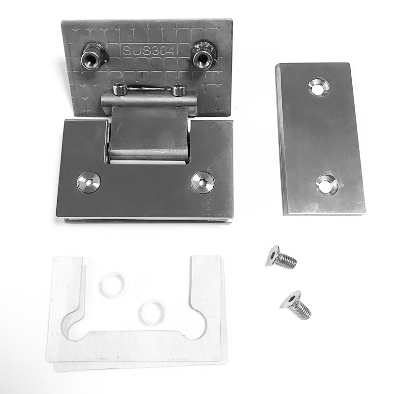 Braçadeira do banheiro Braçadeira da porta de vidro do banheiro Dobradiça para banheiro de aço inoxidável Duplo grampo da porta do banheiro aberto2