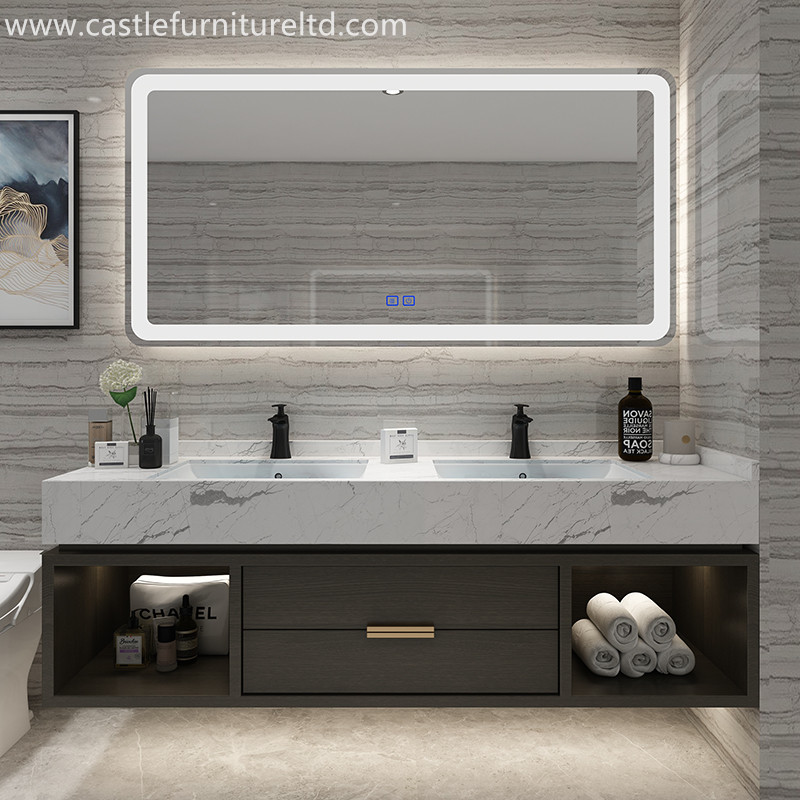 Combinação de armário de banheiro de carvalho Nórdico simples armário de madeira maciça banheiro espelho inteligente banheiro lavagem gargarejo fase mármore lavatório