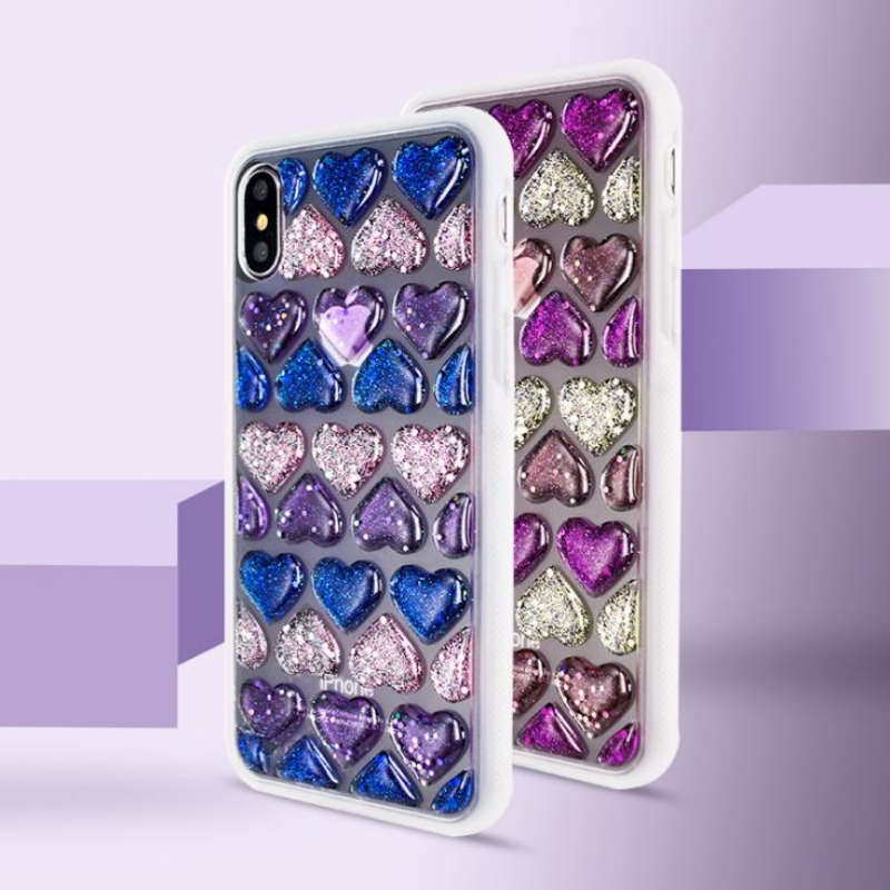Iphonexs é uma treliça de mosaico de gotas de cristal 3D treliça esmalte colorido em forma de coração caixa de telefone geléia transparente
