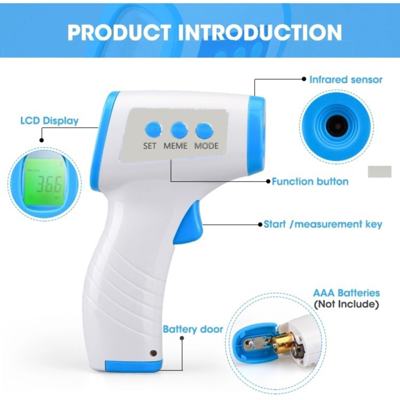 Pistola de termômetro digital infravermelho sem conexão médica digital para adulto, para bebê, para febre, com CE / FDA / FCC