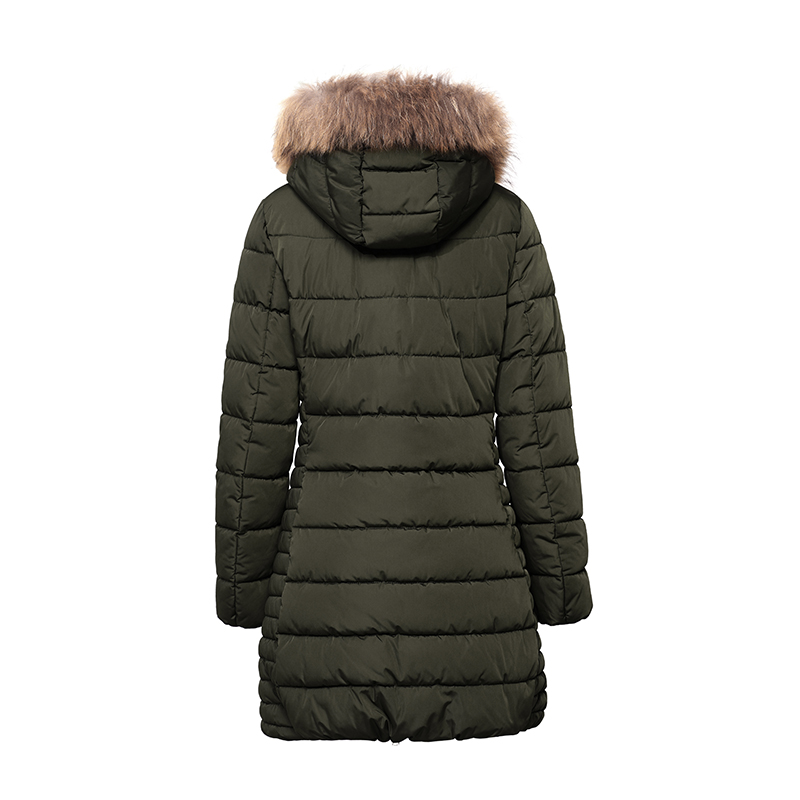 casaco quente feminino com capuz removível e casaco de pele natural / penas