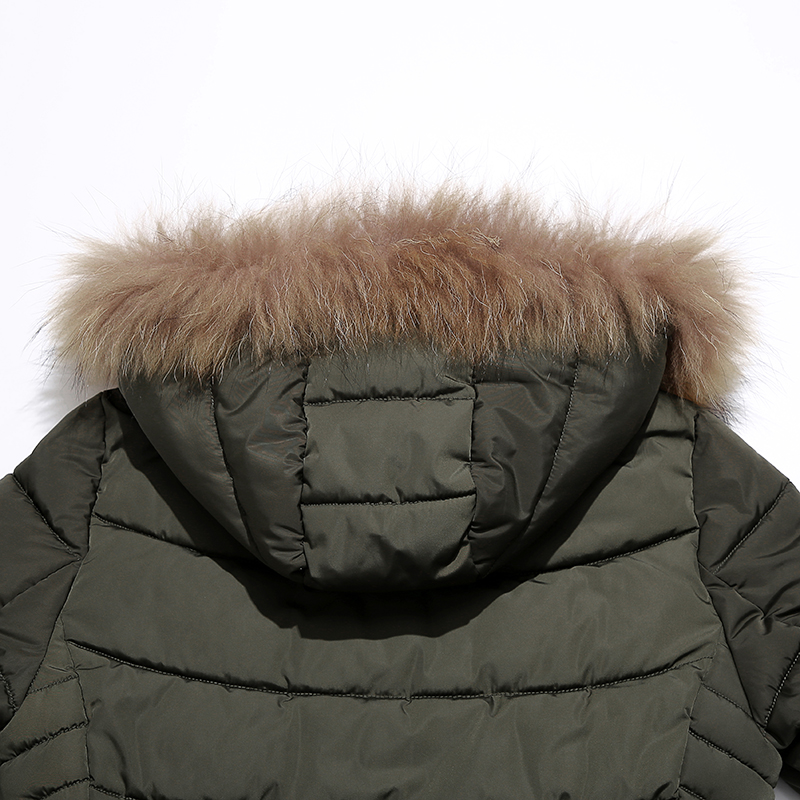 casaco quente feminino com capuz removível e casaco de pele natural / penas