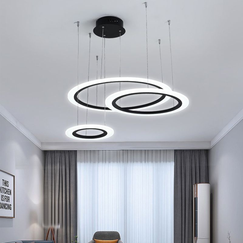 Luzes circulares de acrílico chiques e modernas lustres em forma de anel fixador redondo luz suspensa luminária LED circular para restaurante
