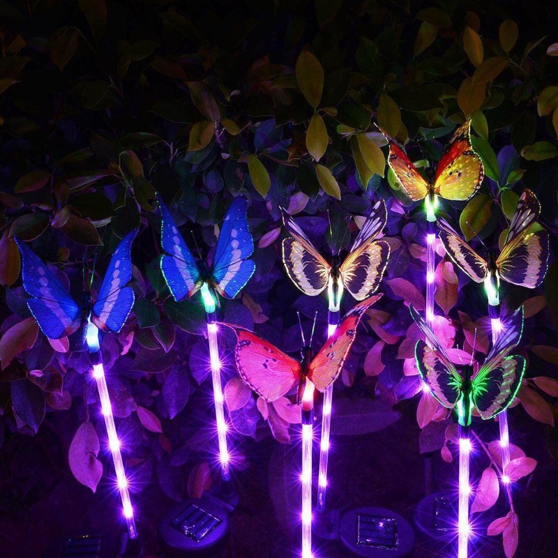 Multi-cor mudando LED jardim luzes solares borboleta de fibra óptica luzes decorativas jardim luzes de jogo solar