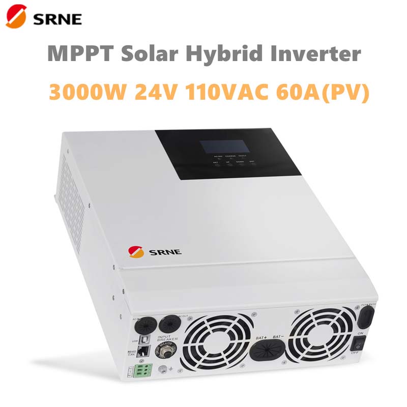 SRNE 3000W All-in-One MPPPT Híbrido Inversor Solar 24V 110VAC Pure Sine Onda Max 100V 60A 50Hz 60Hz Off-Grid Carga Inversor