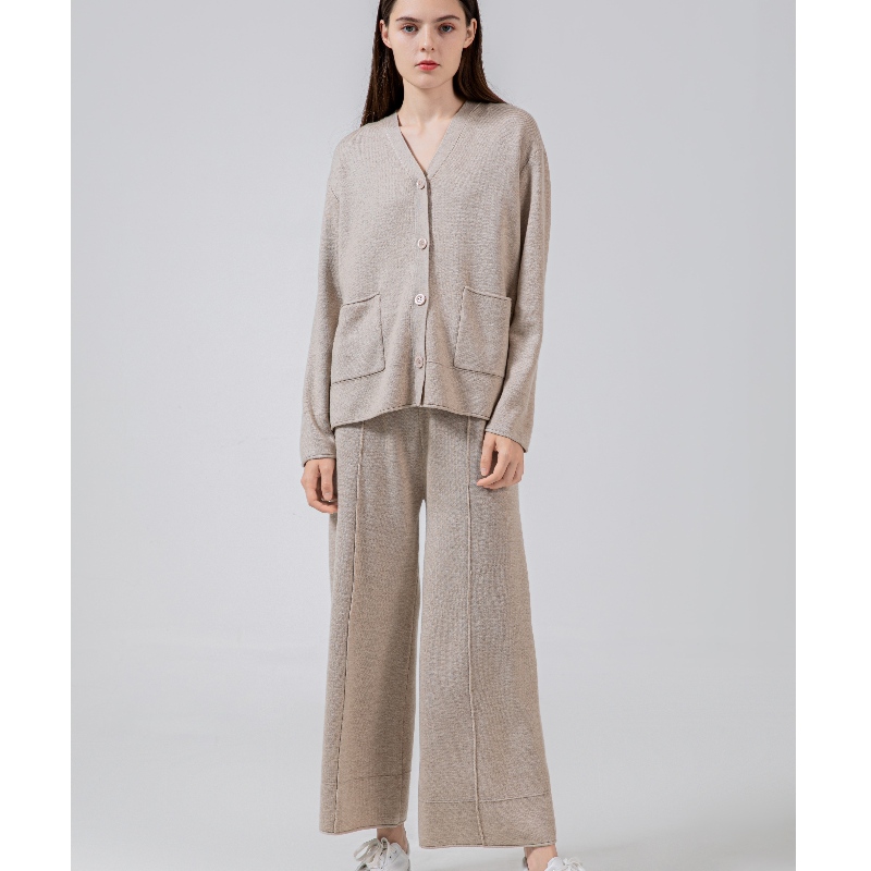 Camisola de lã simples casual elegante Set Cardigan pequeno conjunto 69059#
