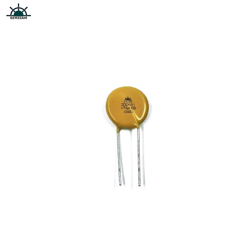 China Componentes de eletrônica ODM, amarelo MOV 20mm HVR20D681K Varistor de óxido de zinco para equipamentos de fonte de alimentação