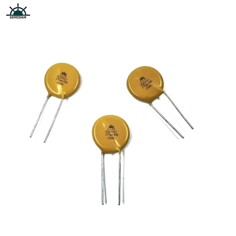 China Componentes de eletrônica ODM, amarelo MOV 20mm HVR20D681K Varistor de óxido de zinco para equipamentos de fonte de alimentação