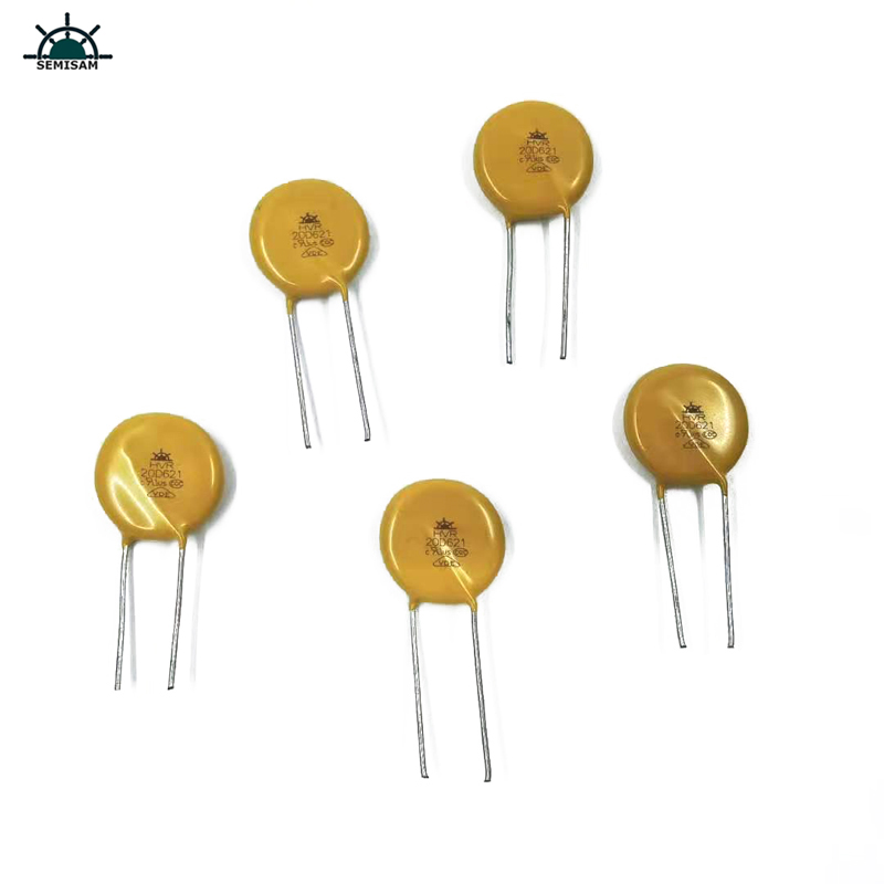 China Componentes de eletrônica ODM, amarelo MOV 20mm HVR20D621K Varistor de óxido de zinco para equipamentos de fonte de alimentação