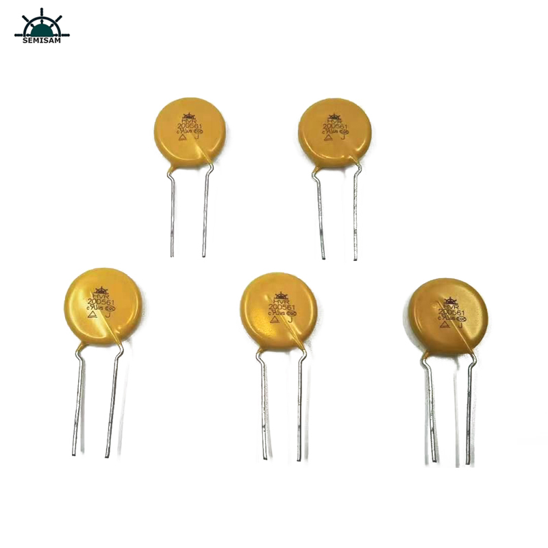 China Componentes de eletrônica ODM, amarelo MOV 20mm HVR20D561K Varistor de óxido de zinco para eletrodomésticos