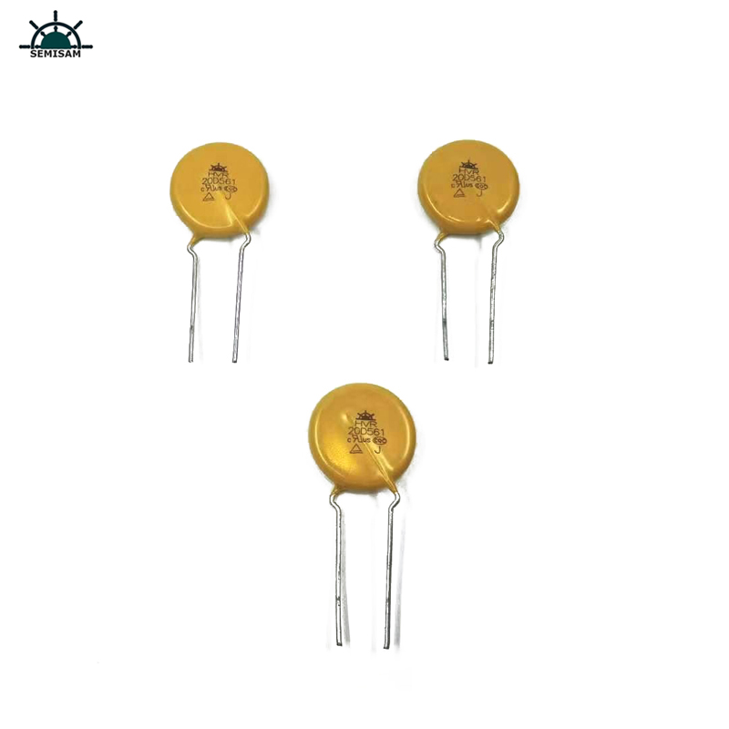 China Componentes de eletrônica ODM, amarelo MOV 20mm HVR20D561K Varistor de óxido de zinco para eletrodomésticos