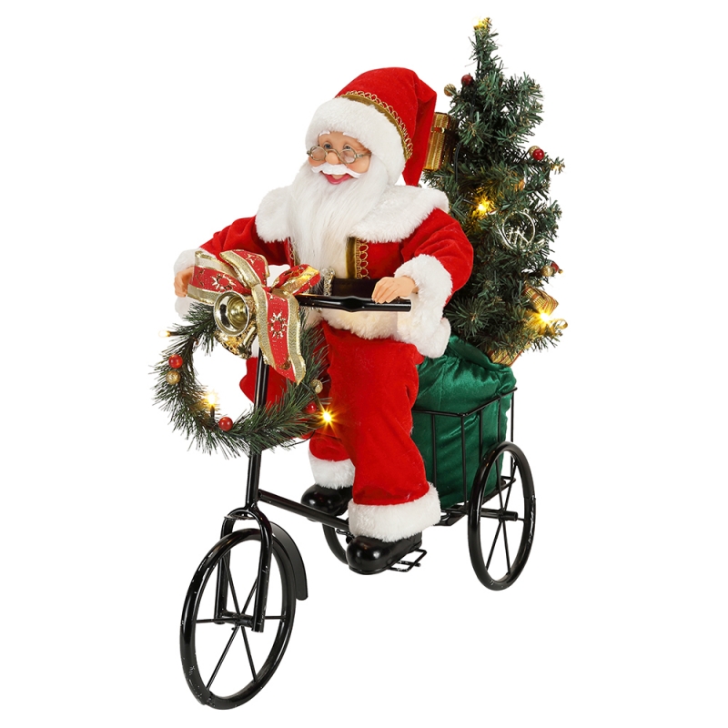 45 cm Papai Noel sentadona iluminação de triciclo decoração de Natal figurine coleção tecido festival festival personalizado