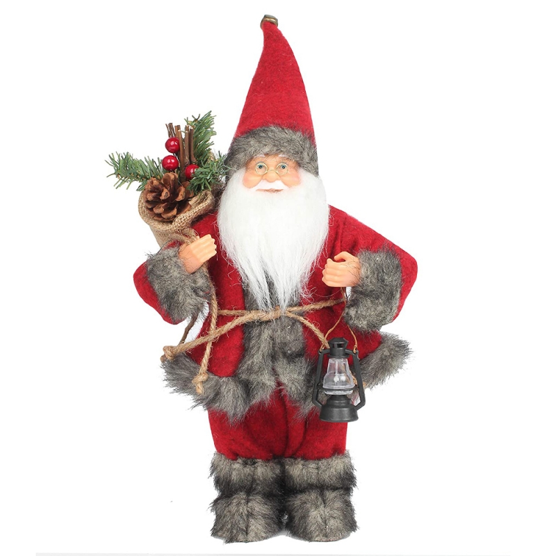 14inch Pé vermelho Papai Noel ornamento decoração figurine com lâmpada de óleo e cone de pinhono saco festival de férias denatal