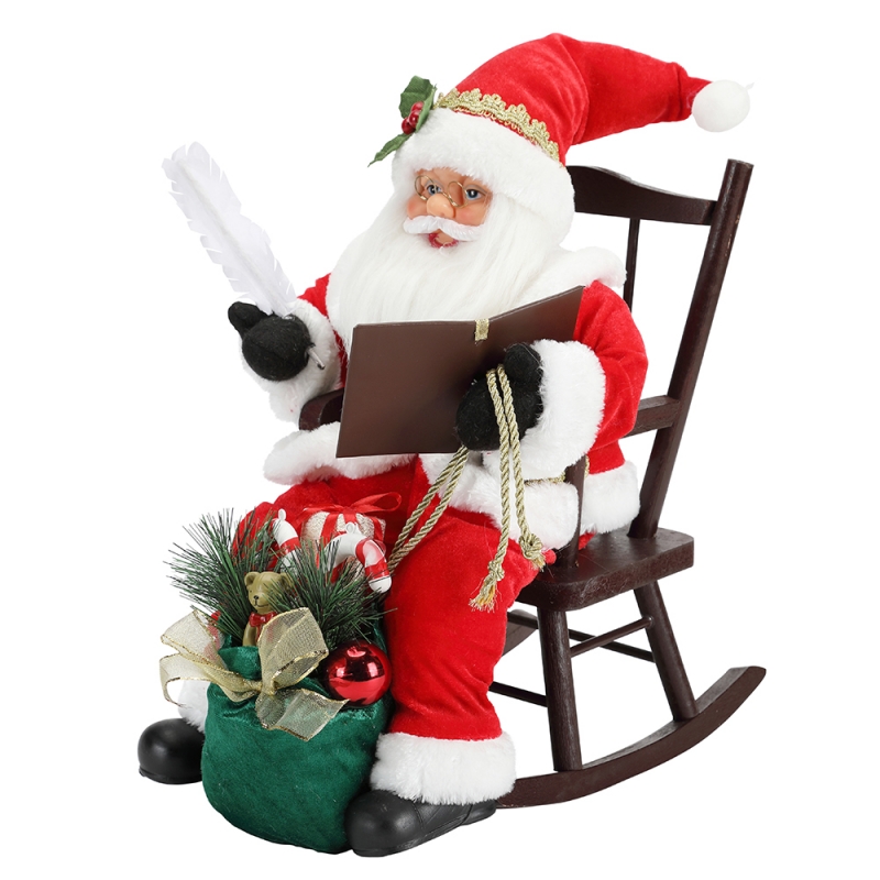 45cm Papai Noel sentadona cadeira escrevendo e lendo livro decoração figurine coleção tecido festival de férias