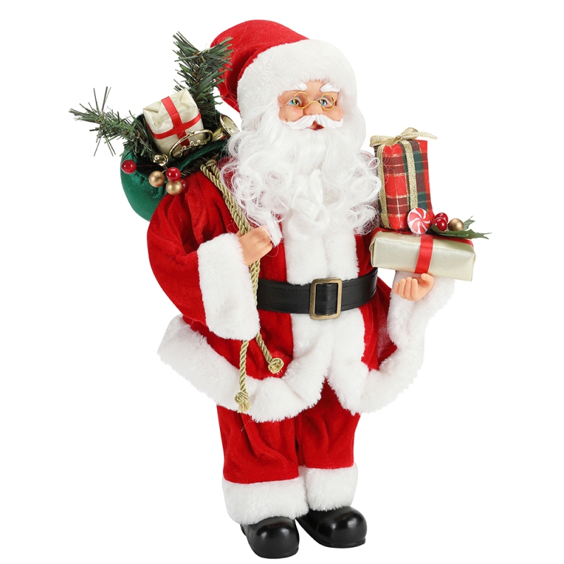 42cm Christmas Standing Santa Claus Ornamento Decoração Figurine Collection Festival Holiday Festival Xmas Plush Item personalizado