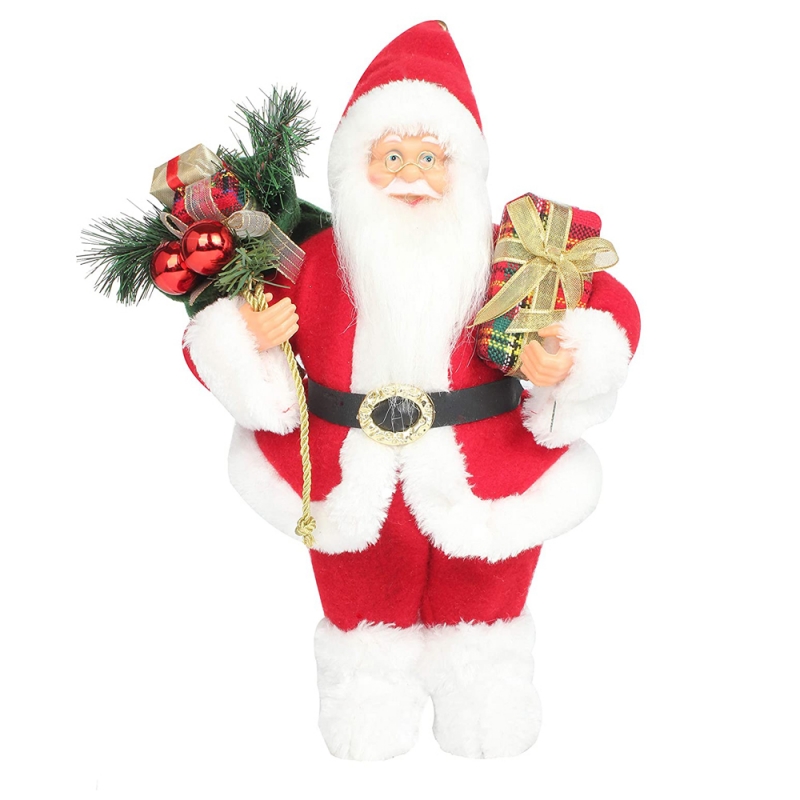 14 polegadas de pé vermelho Natal Papai Noel estatueta com caixa de presente de pinho de pinho tradicional ornamento ornamento decoração