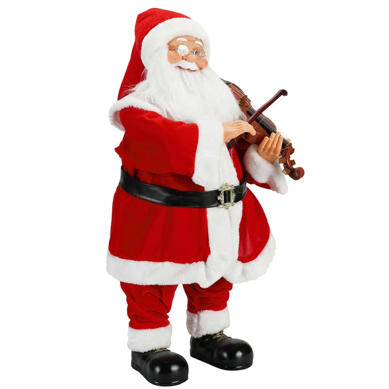 80 cm animado iluminação denatal musical Santa Claus com ornamento de violino decoração tradicional figurine coleção