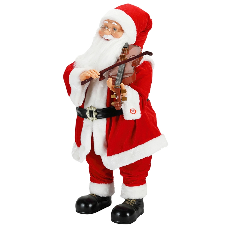 80 cm animado iluminação denatal musical Santa Claus com ornamento de violino decoração tradicional figurine coleção