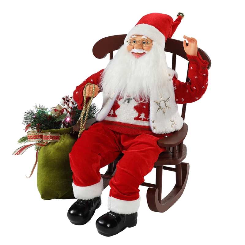 55cm Cadeira animada Papai Noel com luz Natal ornamento figurine decoração xmas bonecos coleção de férias casa presentes