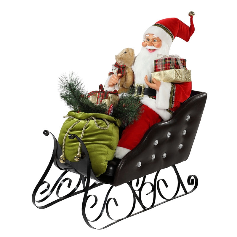 80cm sentado trenó Papai Noel com iluminação ornamento decolação denatal figurine figurine coleção
