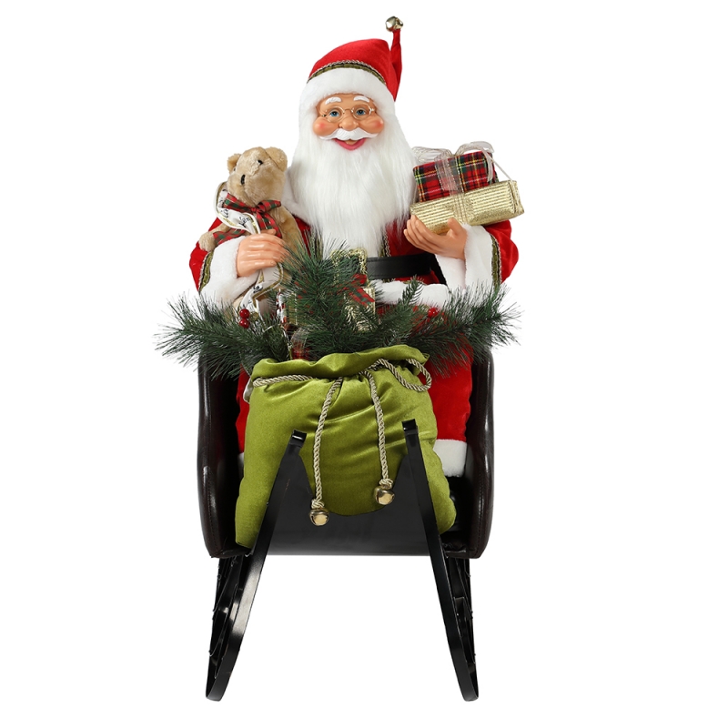 80cm sentado trenó Papai Noel com iluminação ornamento decolação denatal figurine figurine coleção