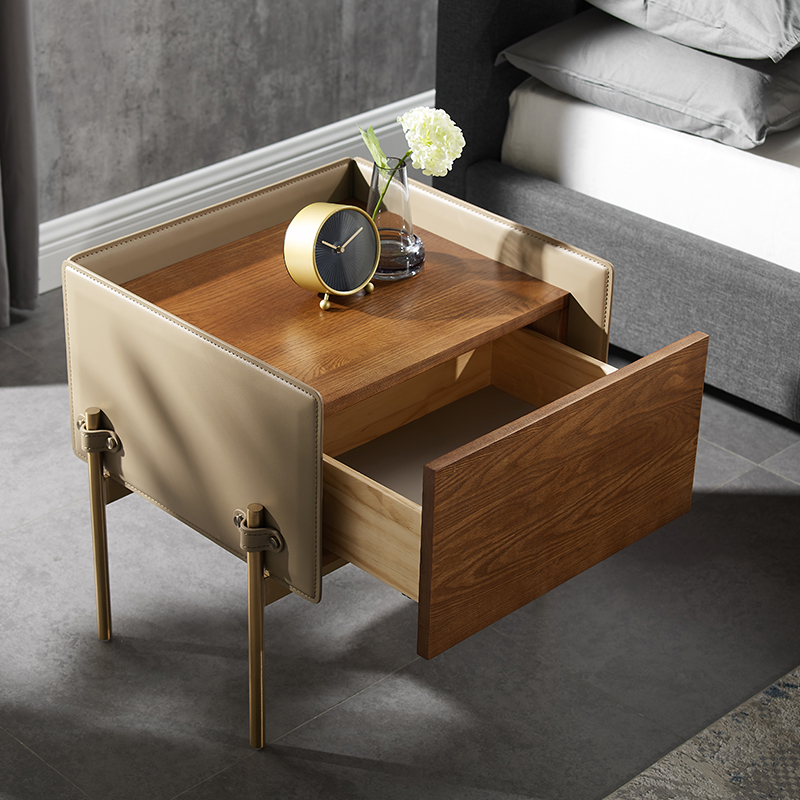 Moderna mesa de cabeceira de madeira minimalista de madeiranatural minimalista com pé de aço inoxidável