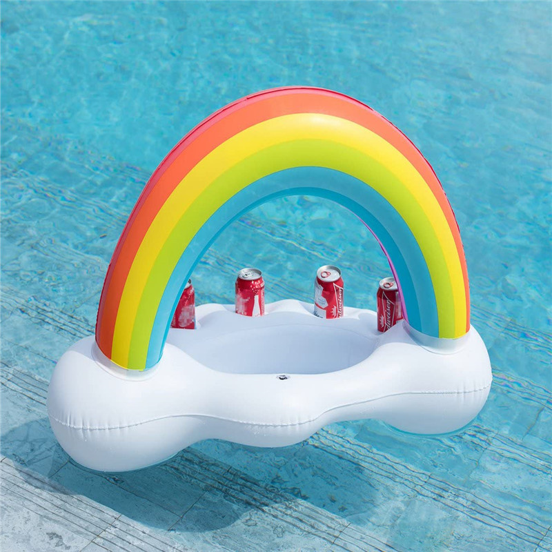 Barra de serviço de frutas, arco-íris flutuante inflável, suporte de copo de rack de bebidanuvem para piscina