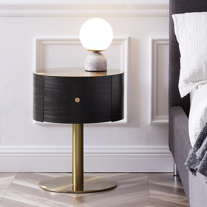 Oak Color Gold Metal Metal Aço inoxidável Mesa de cabeceira de luxo moderno de luxo