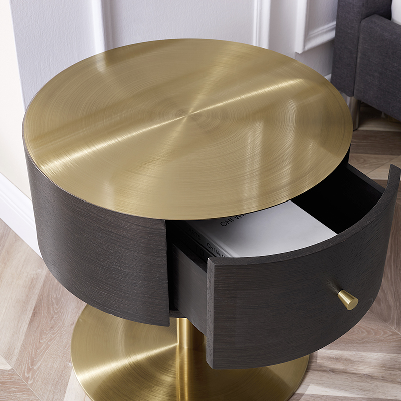 Oak Color Gold Metal Metal Aço inoxidável Mesa de cabeceira de luxo moderno de luxo