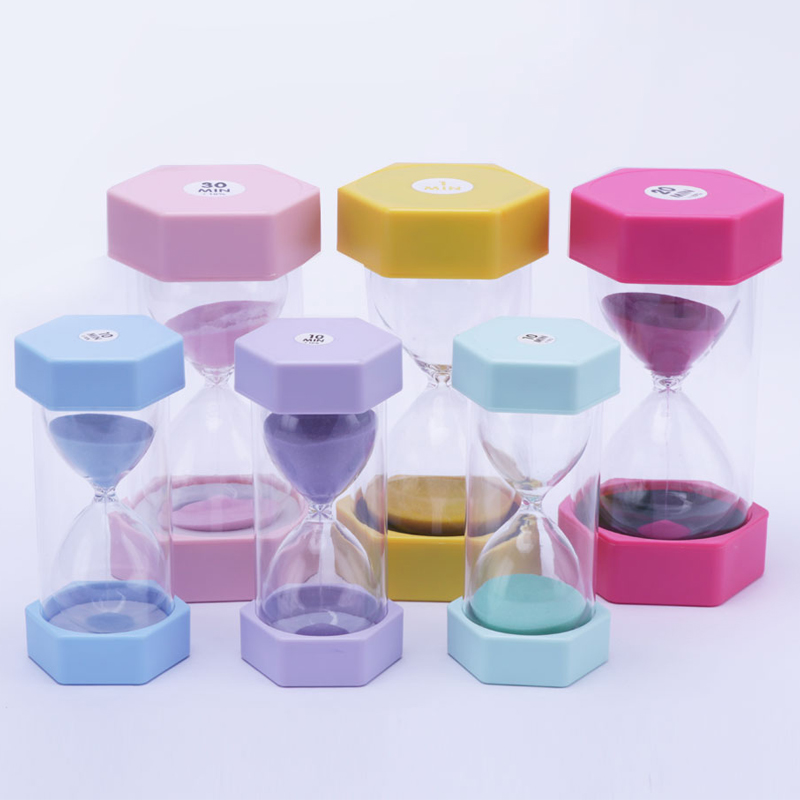 Professor de 30 minutos Relógio de areia Relógio roxo Hexágono Plástico Timer de areia para decorações e educação