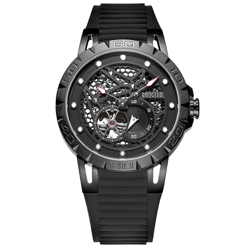 Baogela New Top Brand Luxury Men Watches Skates Skeleton Watch Automatic Mechanical for Men Watersoperp Wristwatch 6772 Black