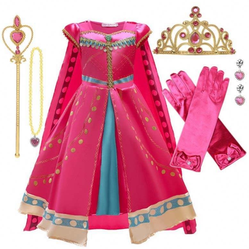 Garotas se vestem de aniversário Festa de Halloween Little Princess Costume vestido árabe com Cape Tiara Wand Hcal-002