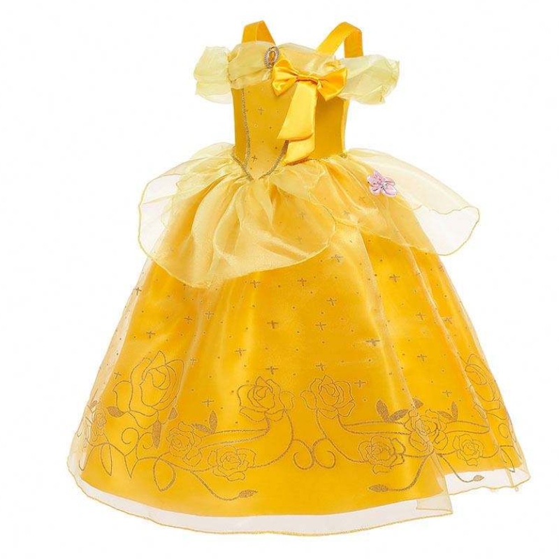 Roupa de Natal de Halloween Little Girl Yellow em camadas clássicas Crianças Belle Princess Vestres com acessórios HCBL-005